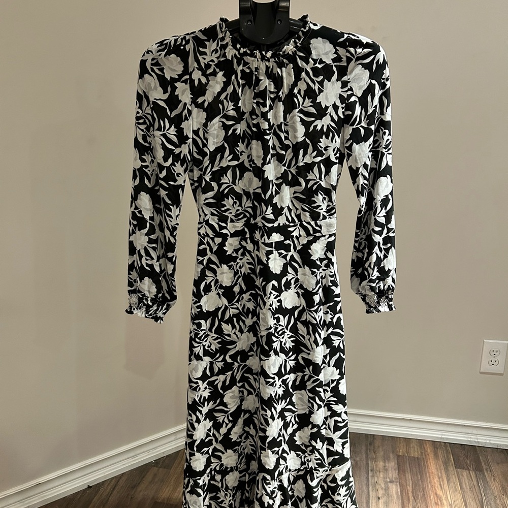 J. Crew Monochrome Floral Long Sleeve Dress